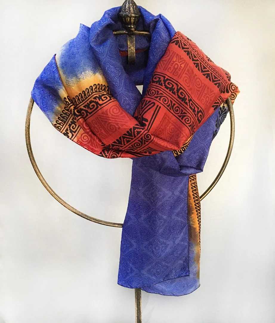 301 BLUE AZTEC SILK SCARF — Ten Thousand Scarves